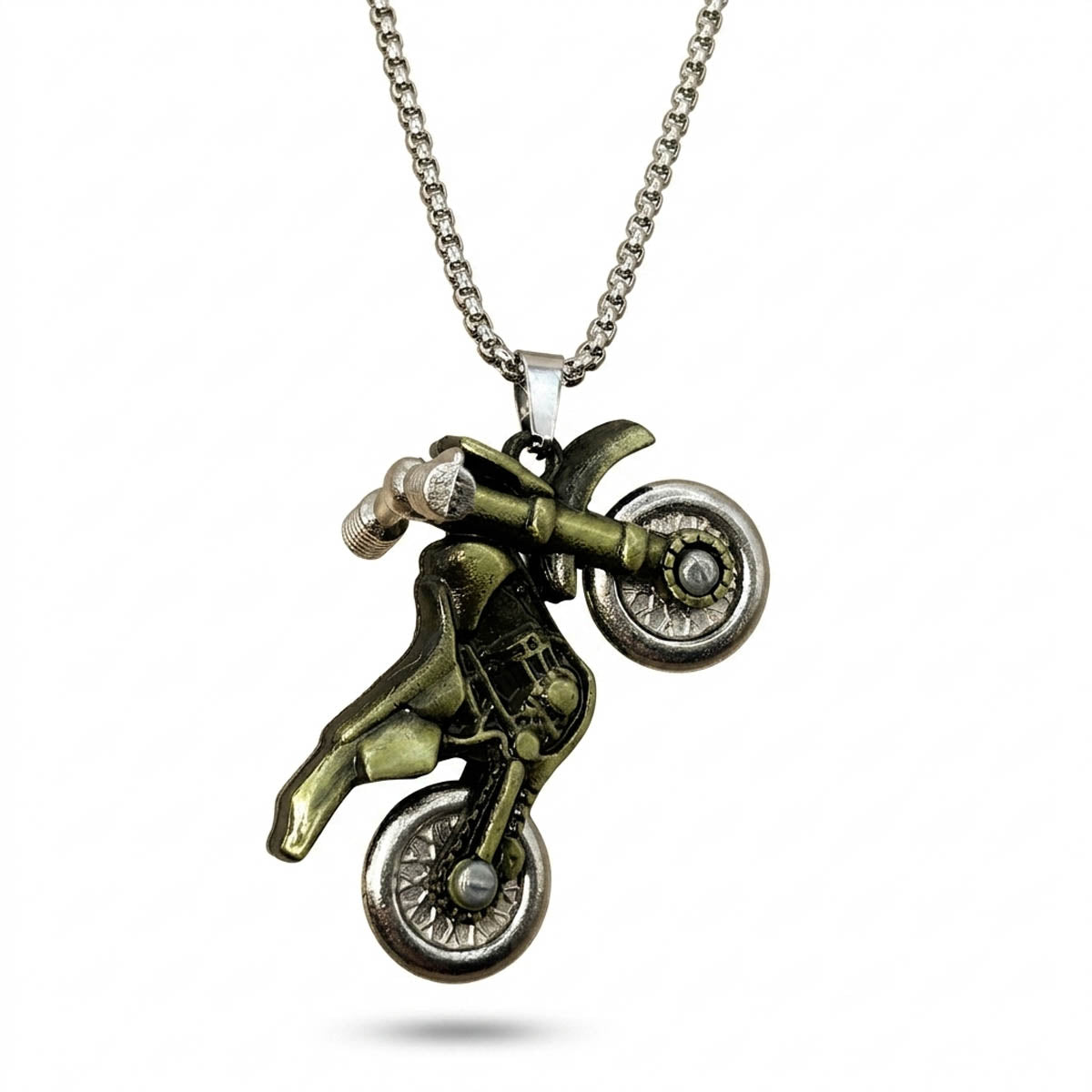 Kreative Herren-Halskette mit detailreichem Motocross-Motorrad-Anhänger aus Edelstahl im Vintage-Design, Hauptfoto